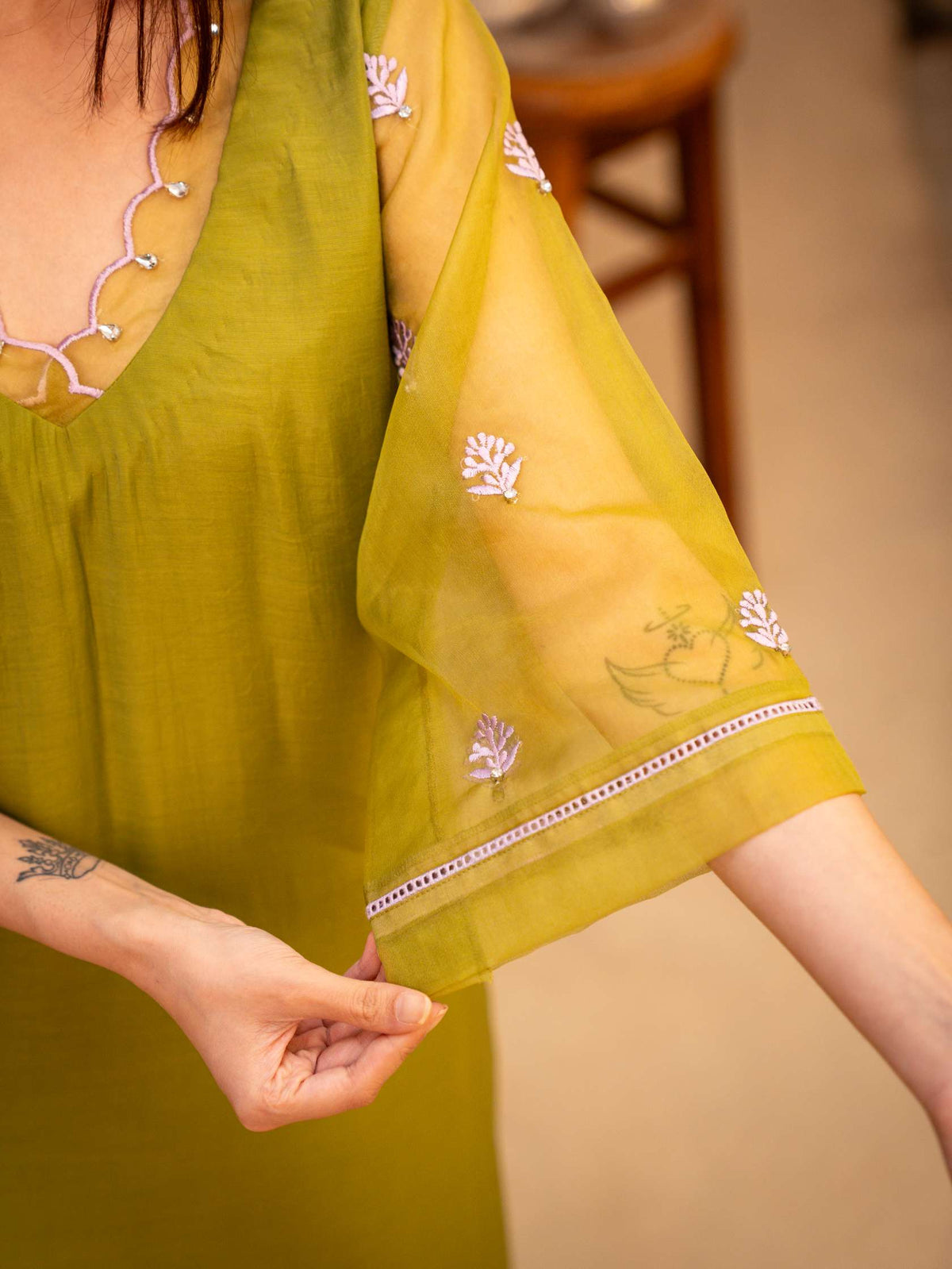 Mauve & Forest Green Suit with Organza Dupatta