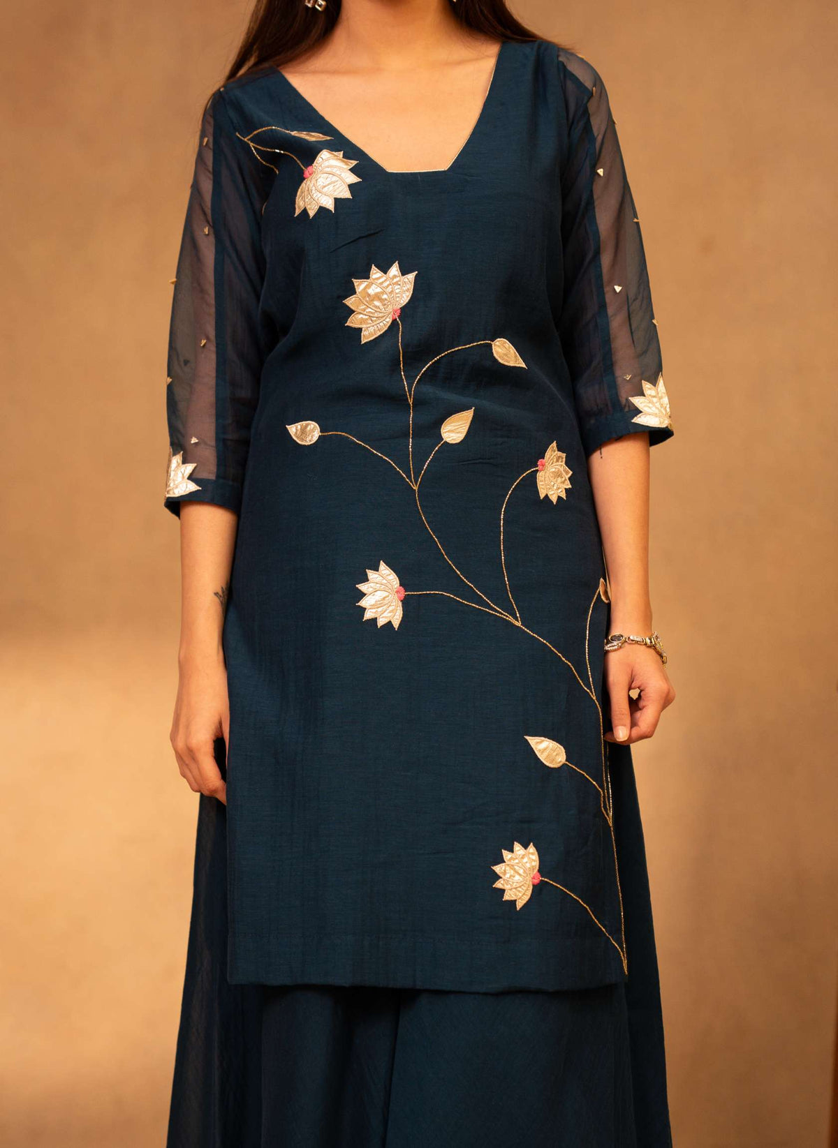 Navy Blue Sharara Set with Short Kurta & Dupatta