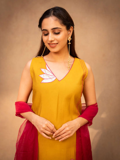 Mustard & Hot Pink Farshi Salwar Set with Dupatta