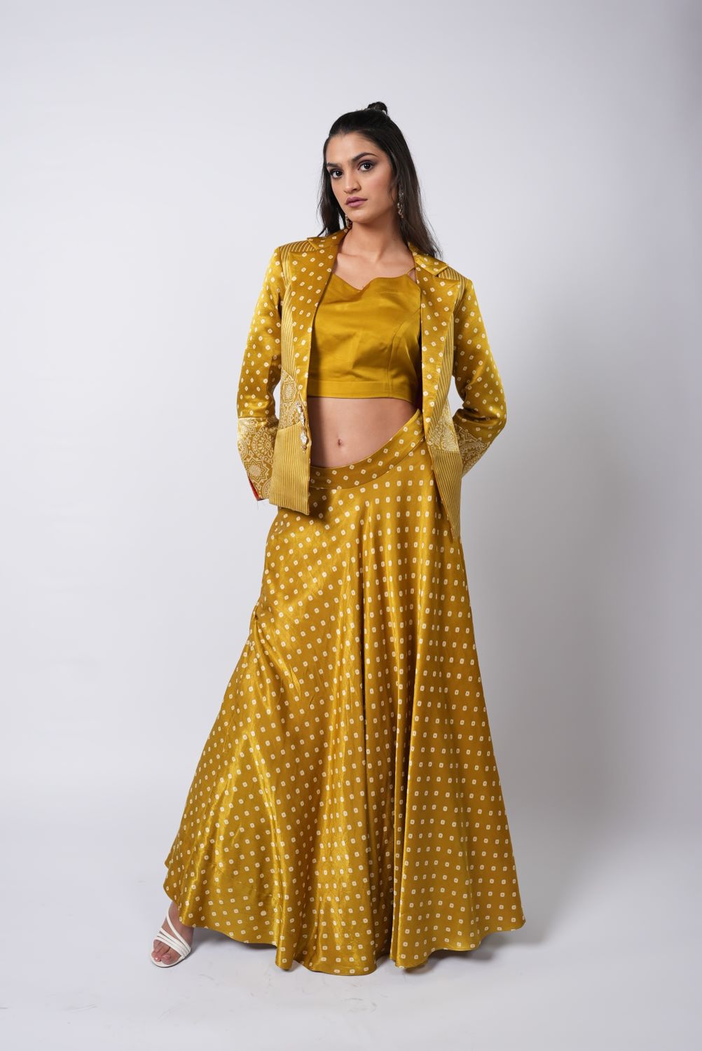 Bandhej Rajwada Rang 3 Piece Set With Blazer & Skirt - Label Sakshi Nayyar