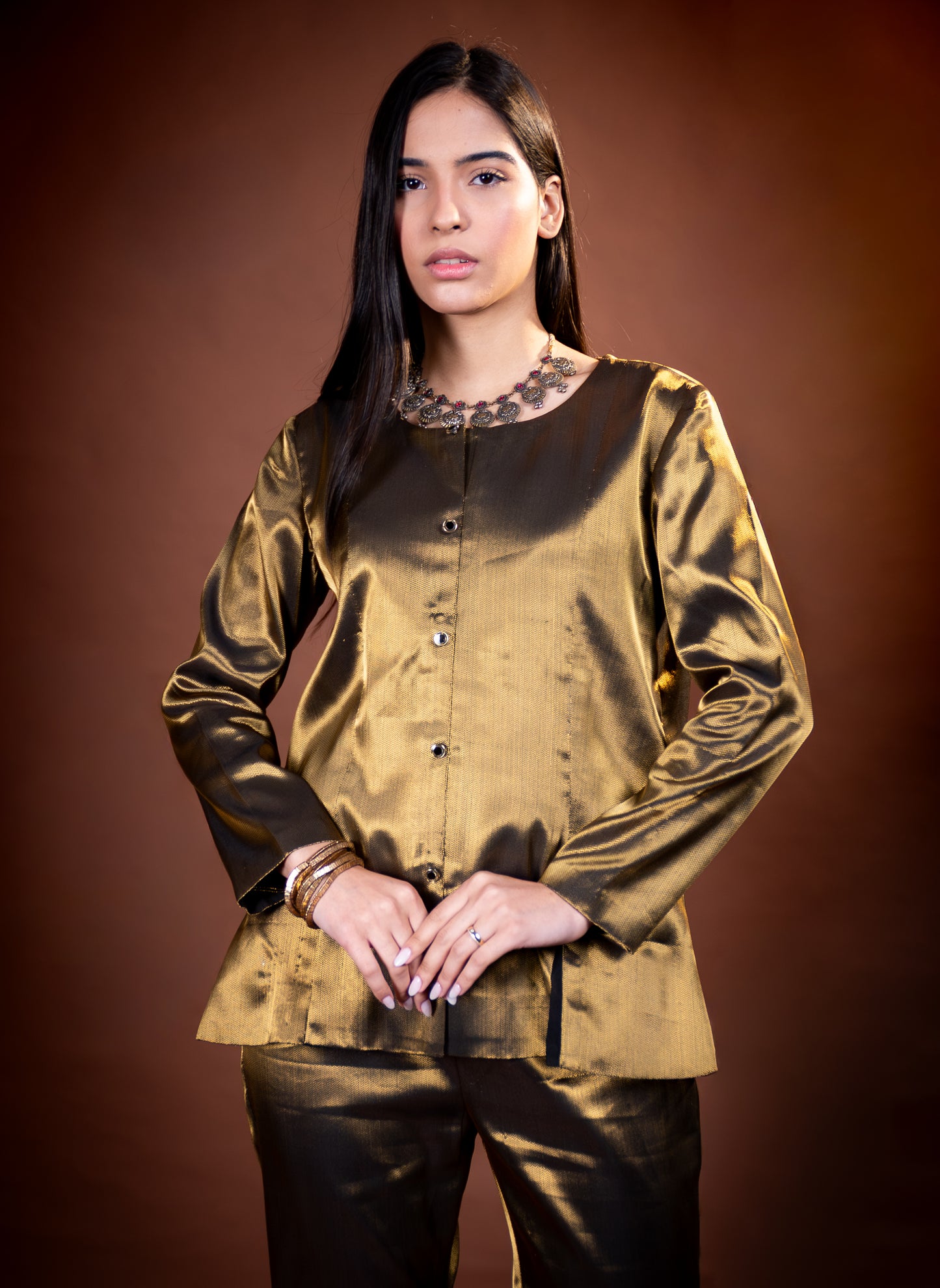 Black Gold Pure Tissue Co Ord Set for Women