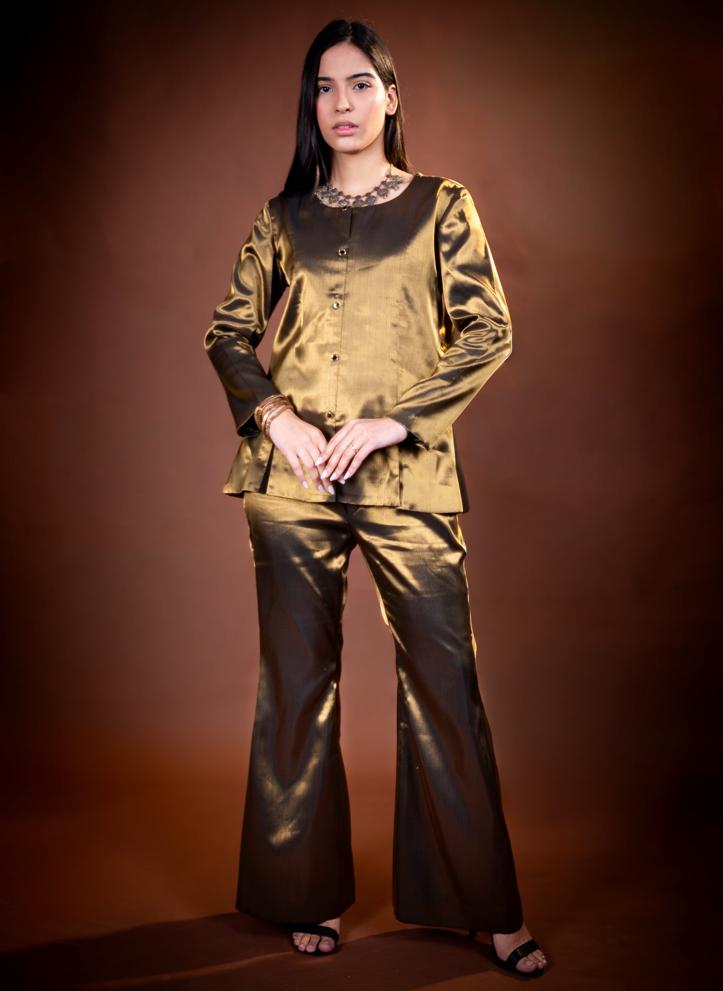 Black Gold Pure Tissue Co Ord Set for Women