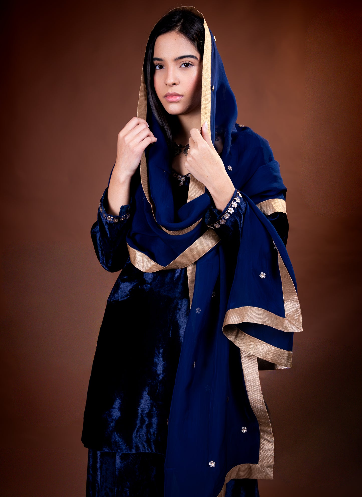 Midnight Blue Velvet Embellished Set