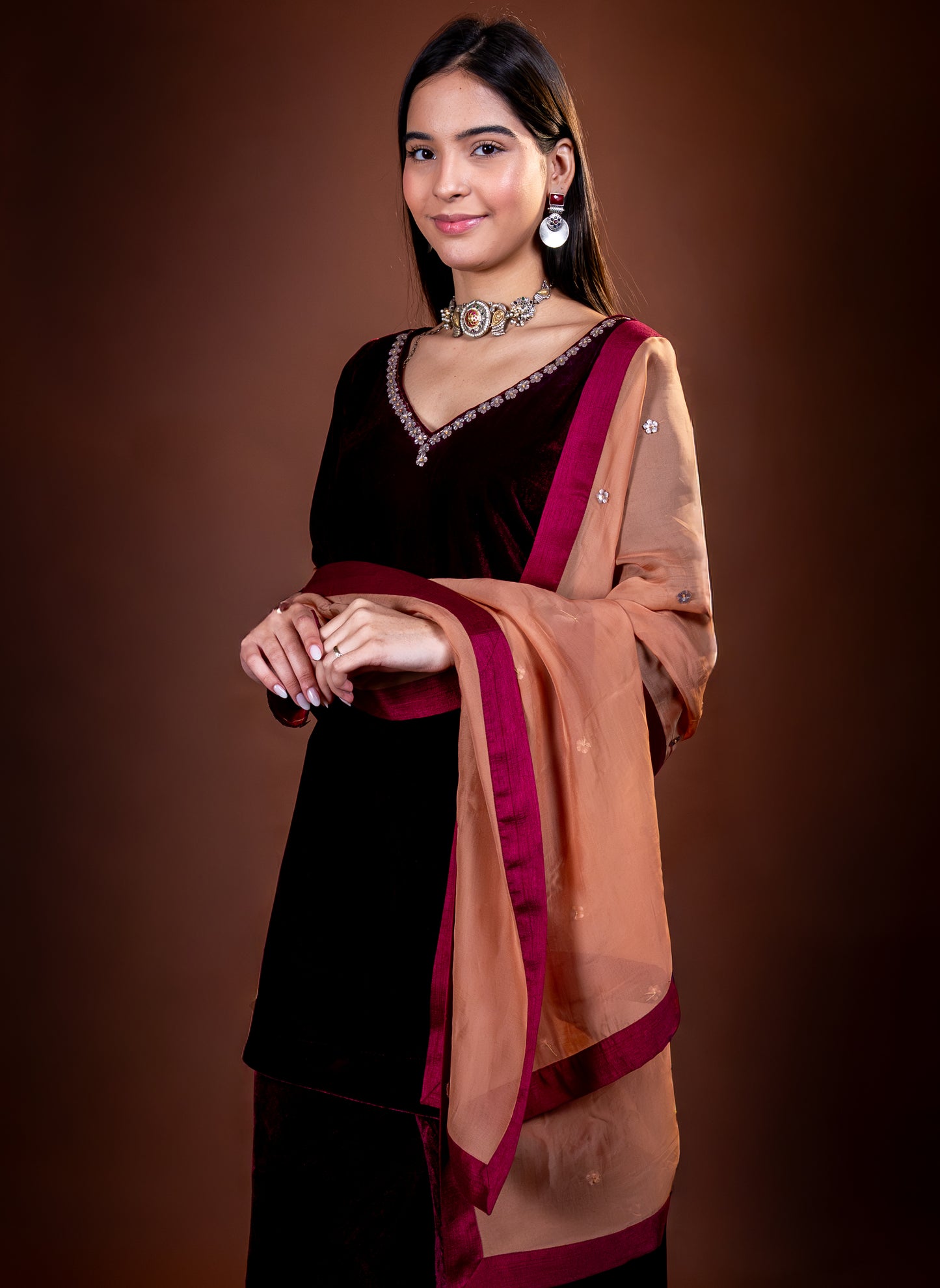 Wine Velvet Embellished Set