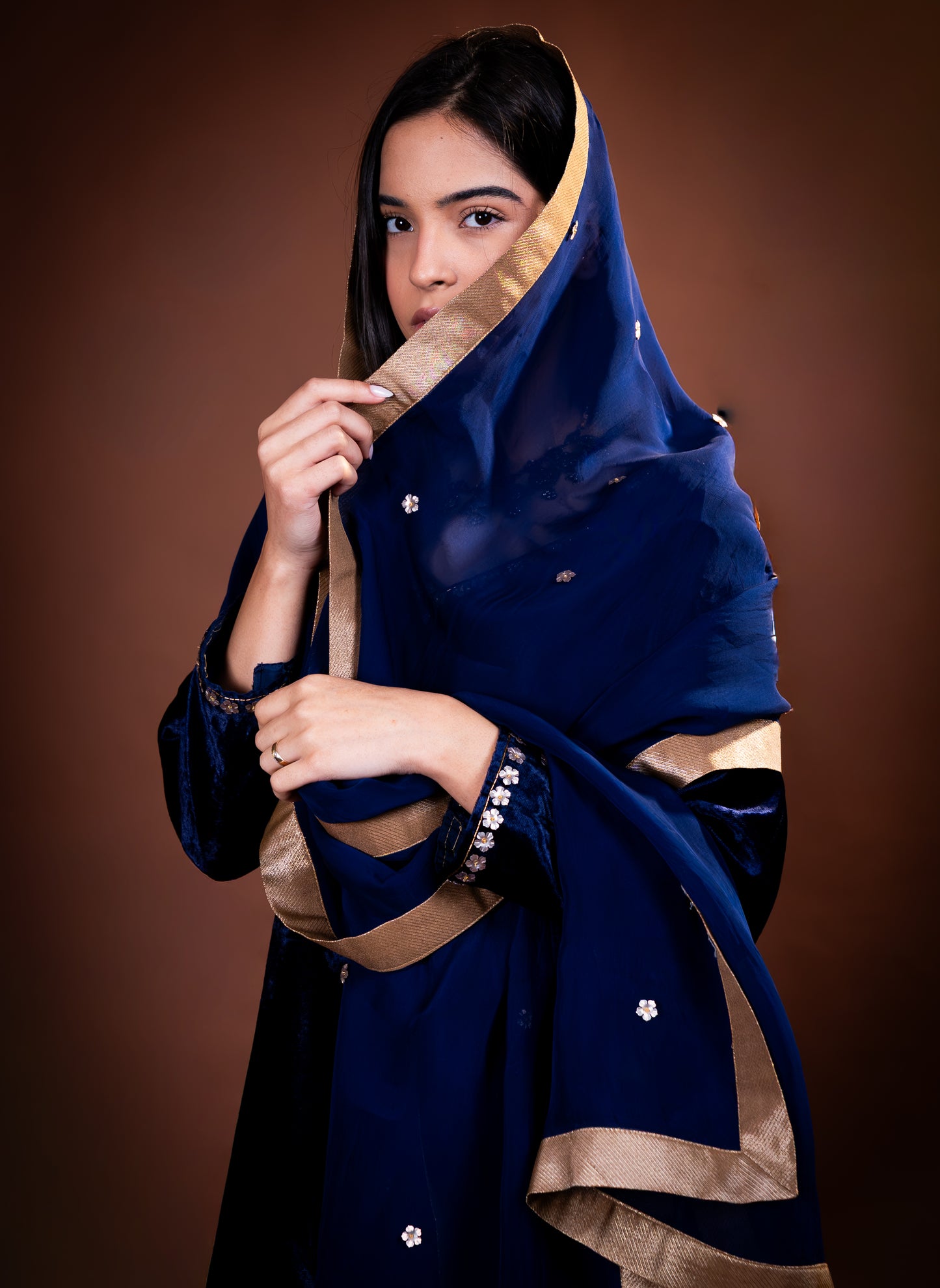 Midnight Blue Velvet Embellished Set