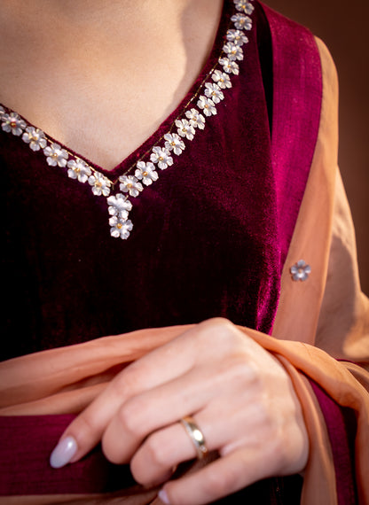 Wine Velvet Embellished Set