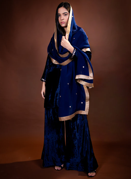 Midnight Blue Velvet Embellished Set