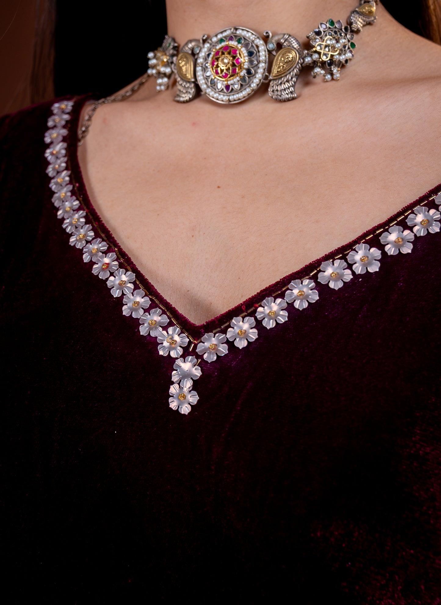 Wine Velvet Embellished Set