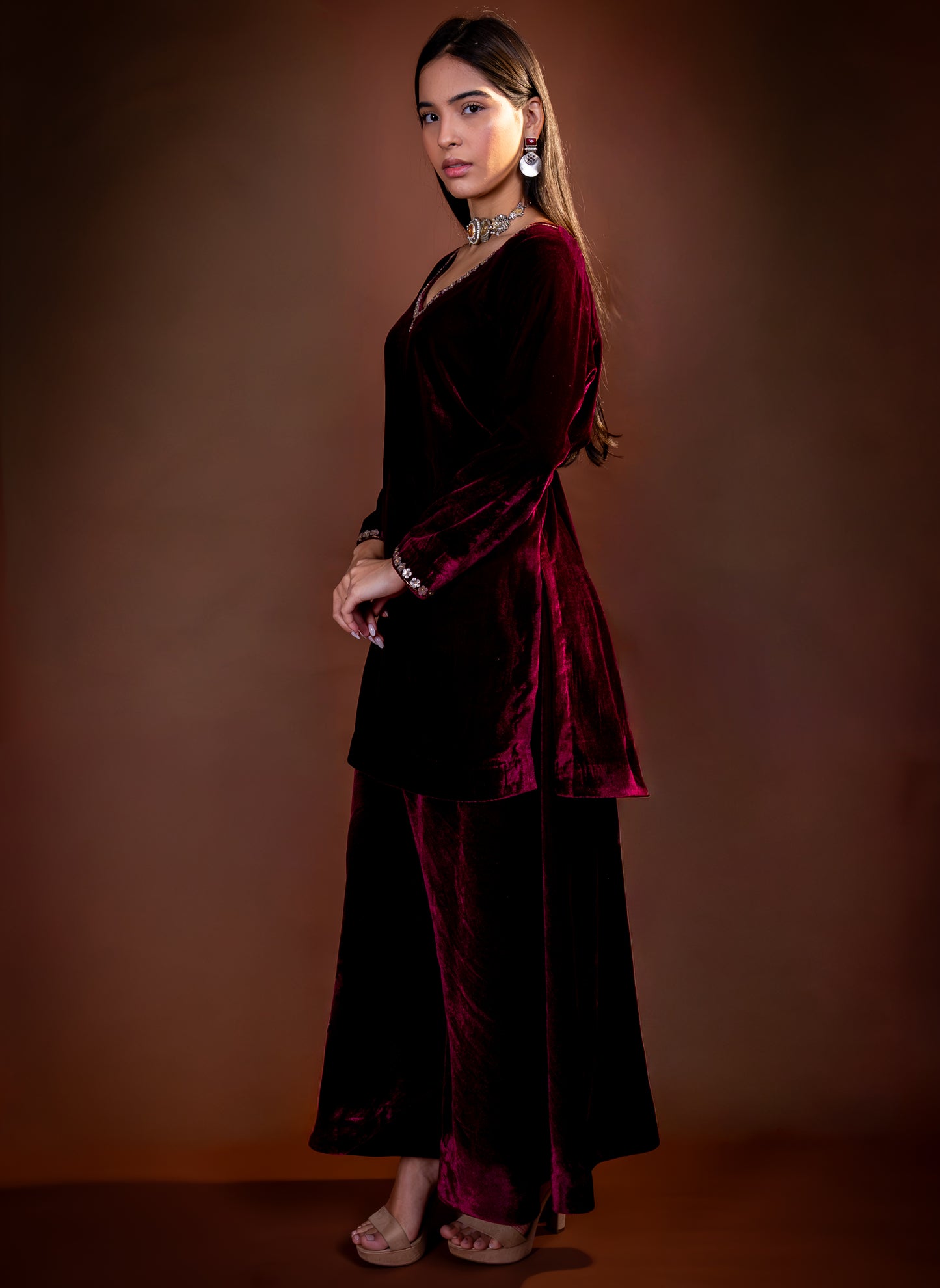 Wine Velvet Embellished Set