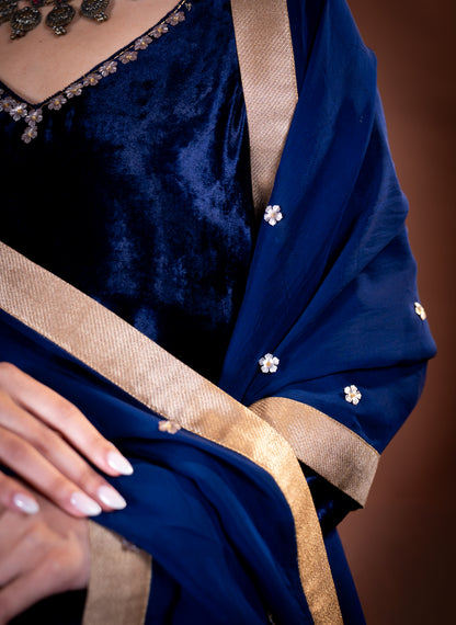 Midnight Blue Velvet Embellished Set