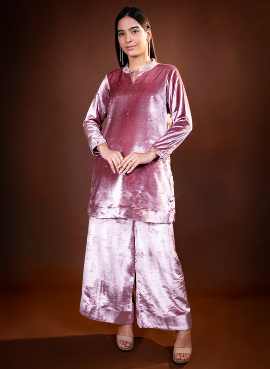 Dusty Pink Velvet Sequin Co-Ord Set
