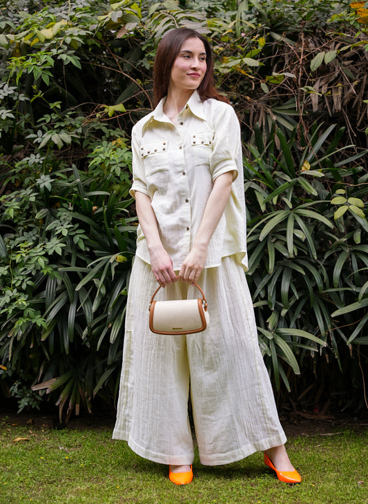 Lime Yellow Crinkled Cotton Co-Ord Set
