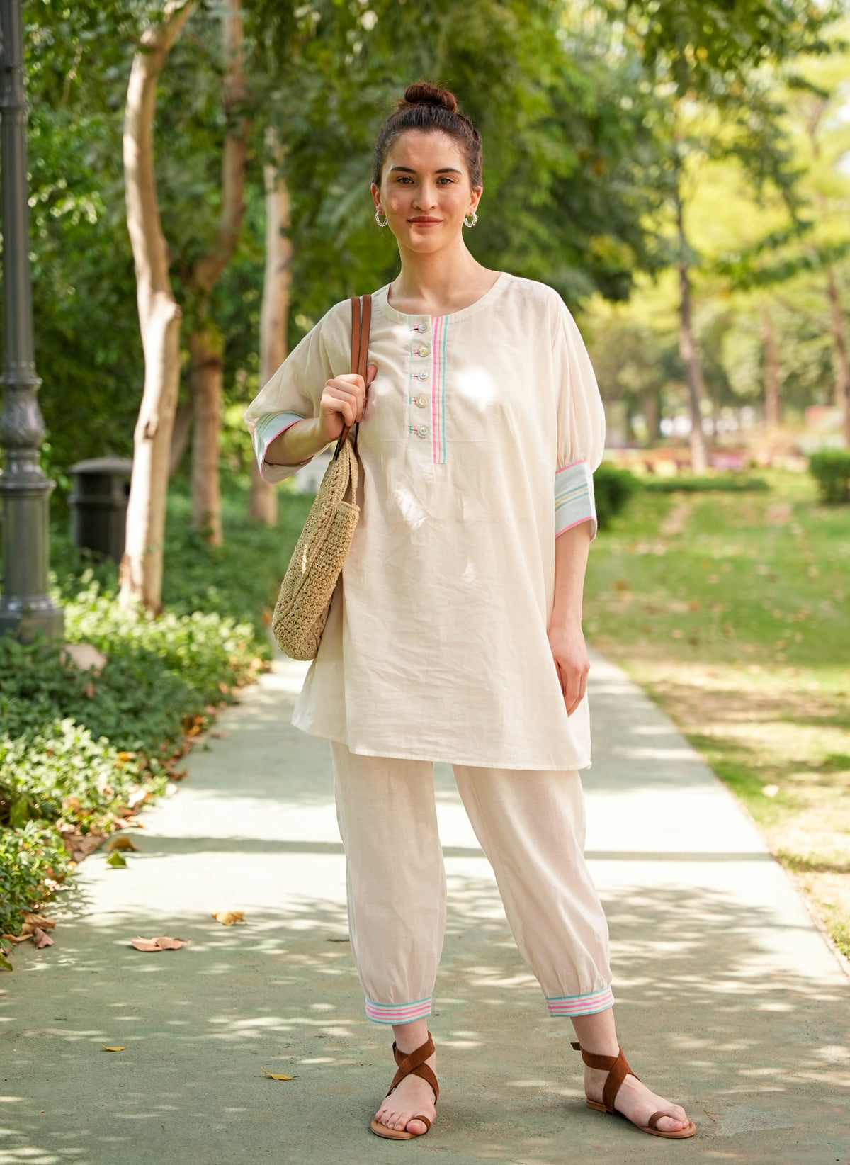 Neon Pink Chambray Cotton Co-Ord Set with Tapered Pants