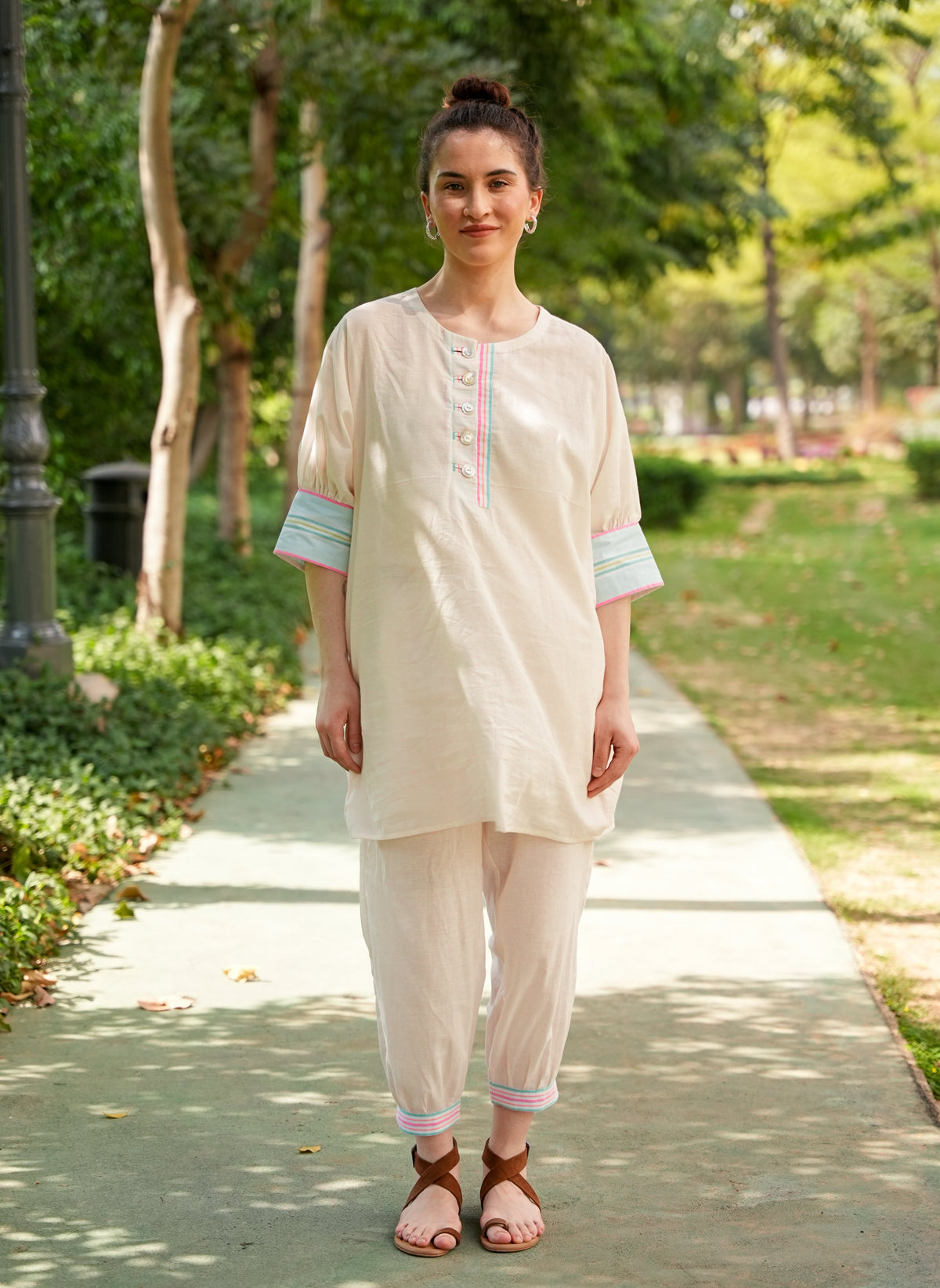 Neon Pink Chambray Cotton Co-Ord Set with Tapered Pants
