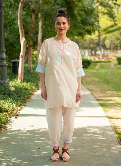 Neon Pink Chambray Cotton Co-Ord Set with Tapered Pants