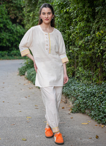 Neon Yellow Chambray Cotton Co-Ord Set with Tapered Pants