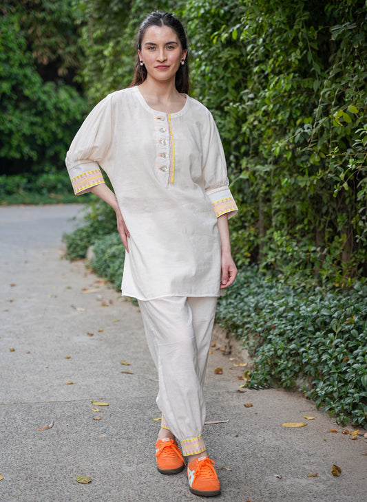 Chambray Cotton Co-Ord Set with Tapered Pants