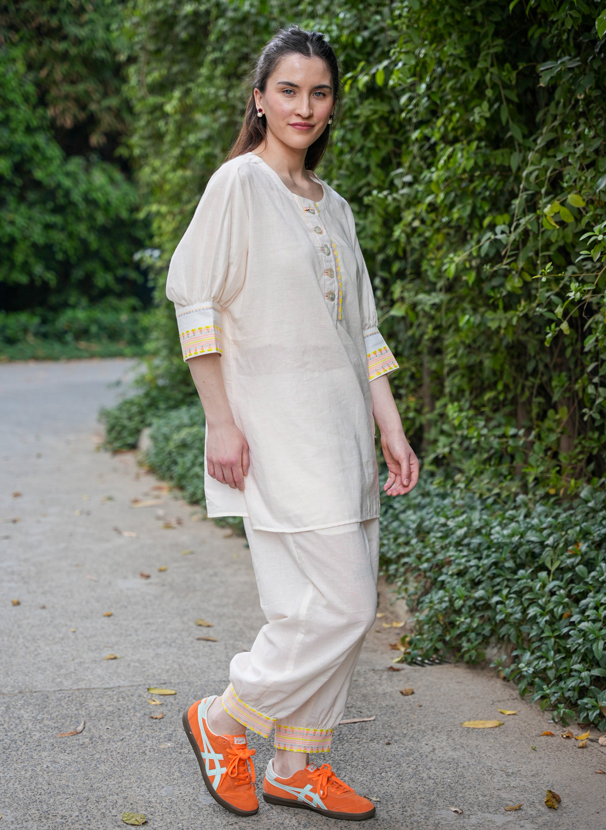 Neon Yellow Chambray Cotton Co-Ord Set with Tapered Pants