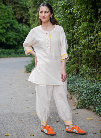 Neon Yellow Chambray Cotton Co-Ord Set with Tapered Pants