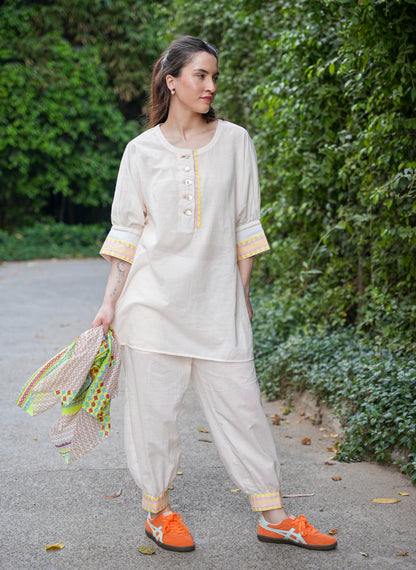 Neon Yellow Chambray Cotton Co-Ord Set with Tapered Pants
