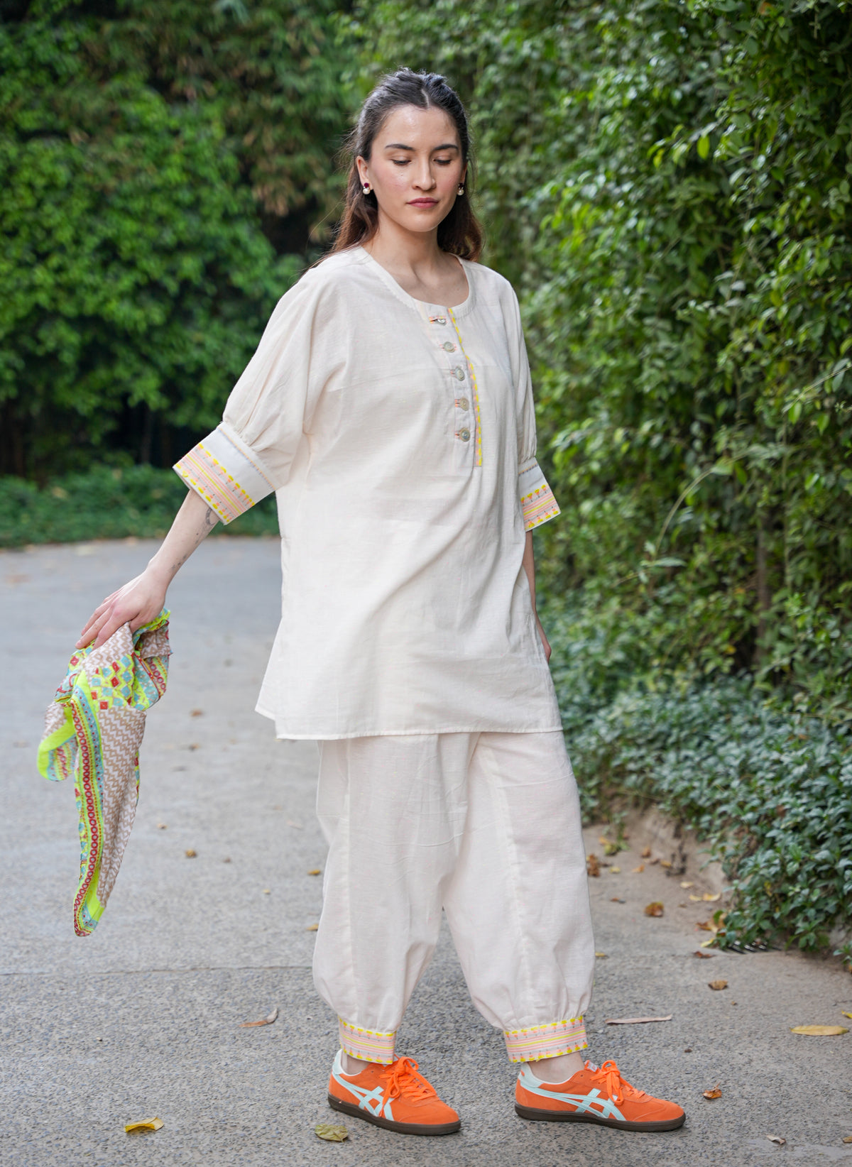 Neon Yellow Chambray Cotton Co-Ord Set with Tapered Pants