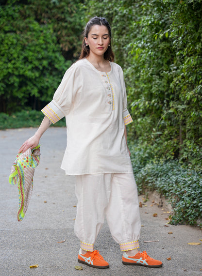 Neon Yellow Chambray Cotton Co-Ord Set with Tapered Pants