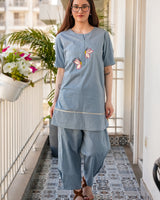 Slate Blue Butterfly Cotton Co-Ord Set