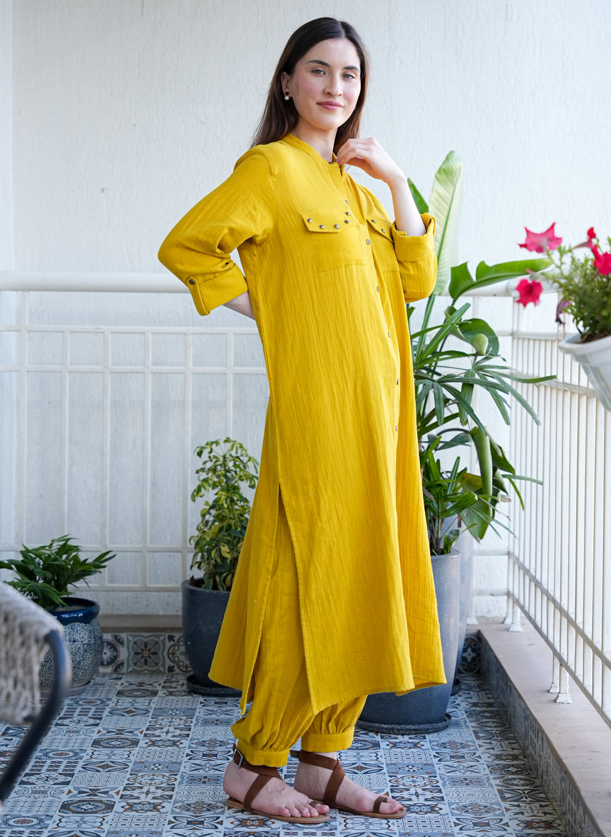 Crinkled Cotton Kurta Pant Set