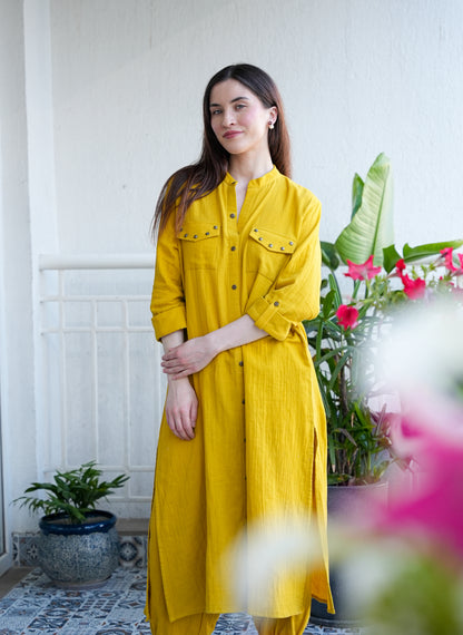 Crinkled Cotton Kurta Pant Set