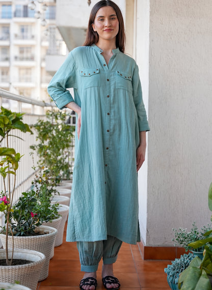 Crinkled Cotton Kurta Pant Set