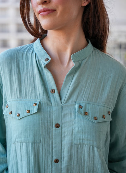 Crinkled Cotton Kurta Pant Set