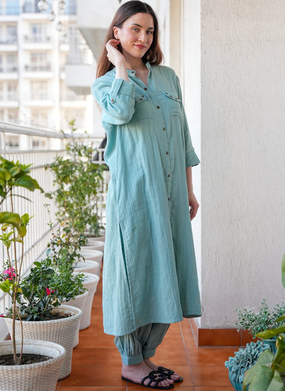 Crinkled Cotton Kurta Pant Set