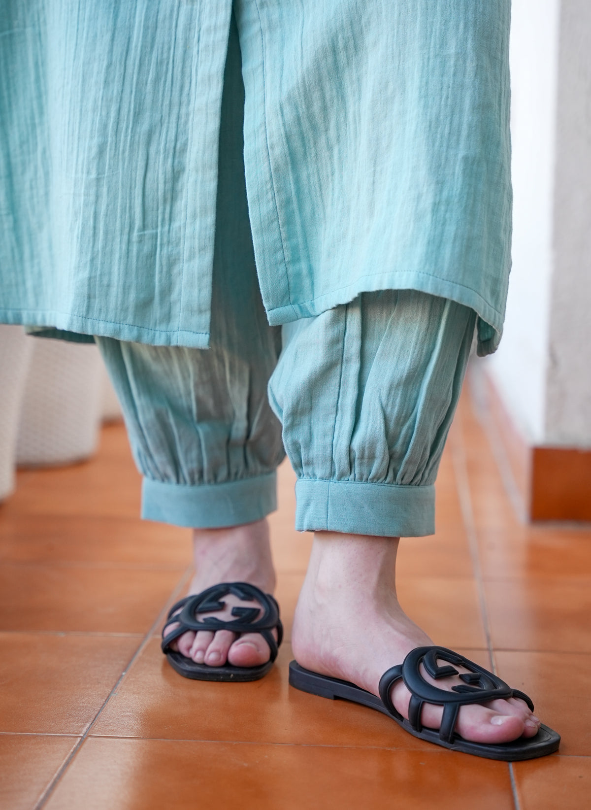 Crinkled Cotton Kurta Pant Set