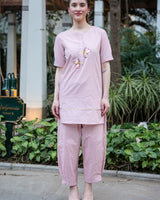 Powder Pink Butterfly Cotton Co-Ord Set