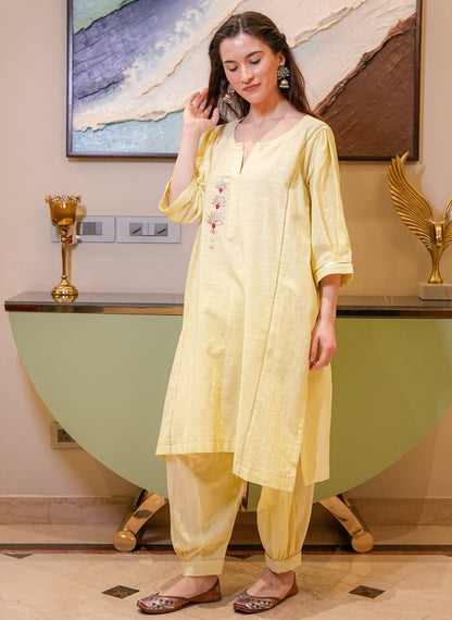 Cotton Linen Lotus Kurta Set