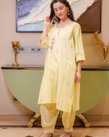 Mint Lime Cotton Linen Lotus Kurta Set