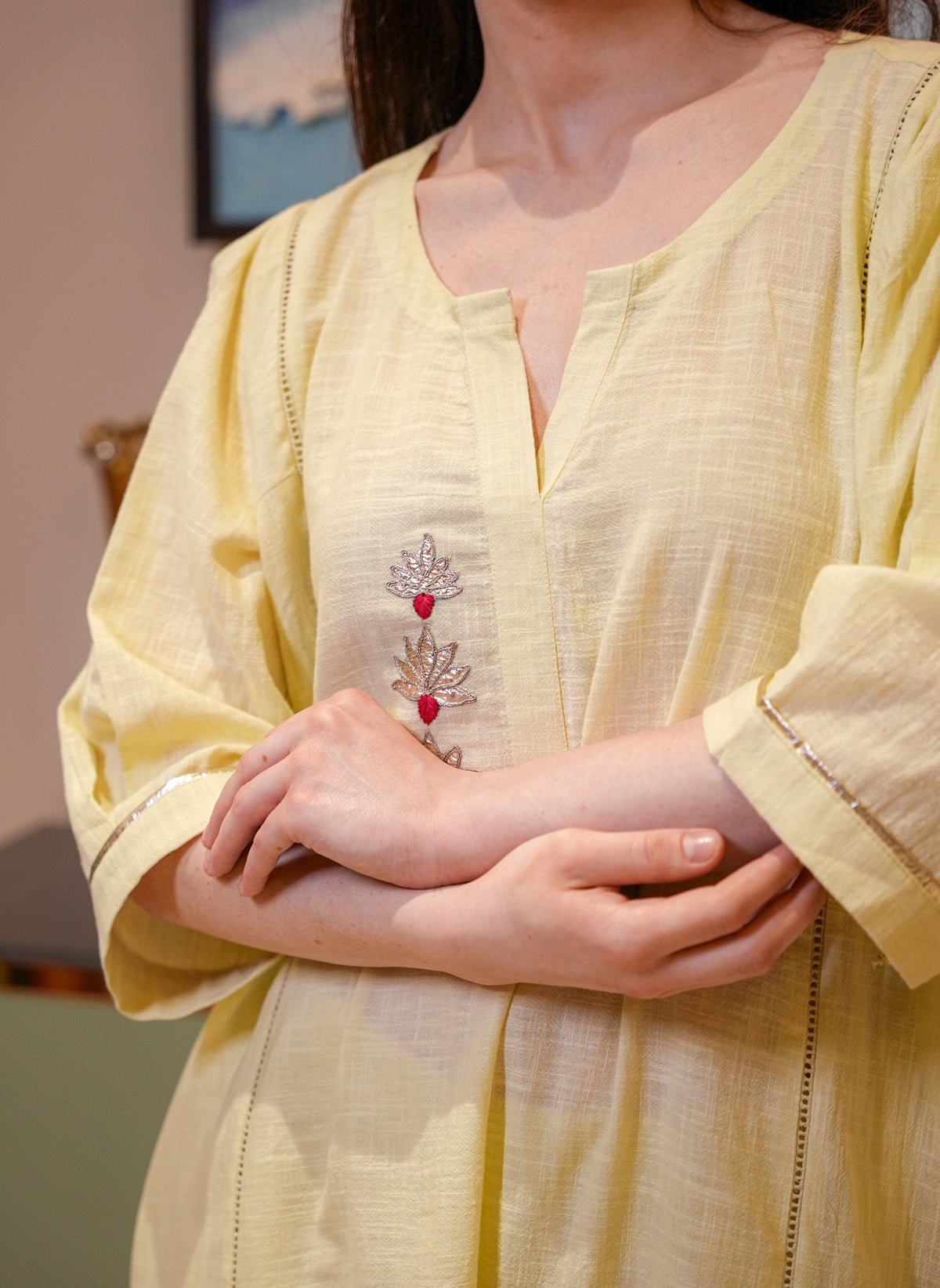 Cotton Linen Lotus Kurta Set