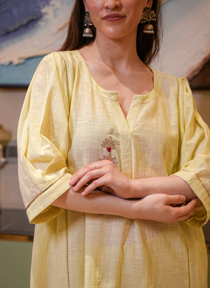 Cotton Linen Lotus Kurta Set