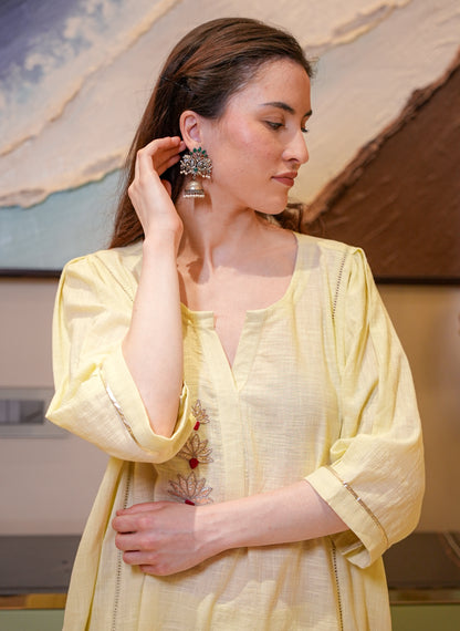 Cotton Linen Lotus Kurta Set