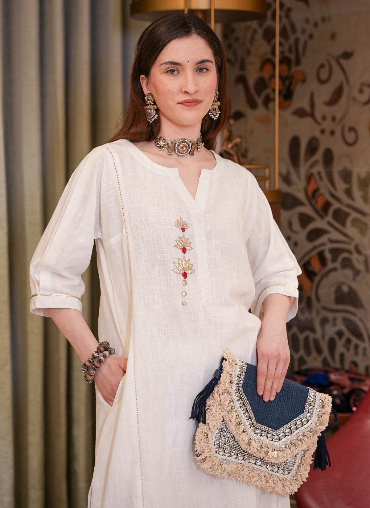 Cotton Linen Lotus Kurta Set