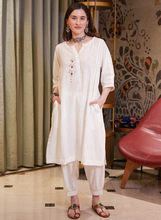 Cotton Linen Lotus Kurta Set