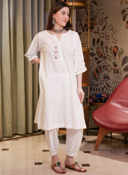 Cotton Linen Lotus Kurta Set