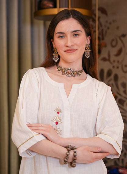 Cotton Linen Lotus Kurta Set