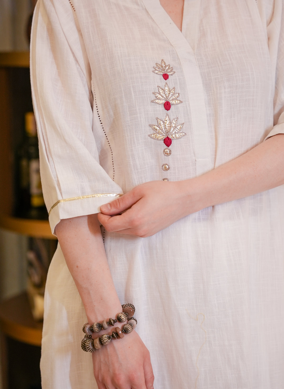 Cotton Linen Lotus Kurta Set