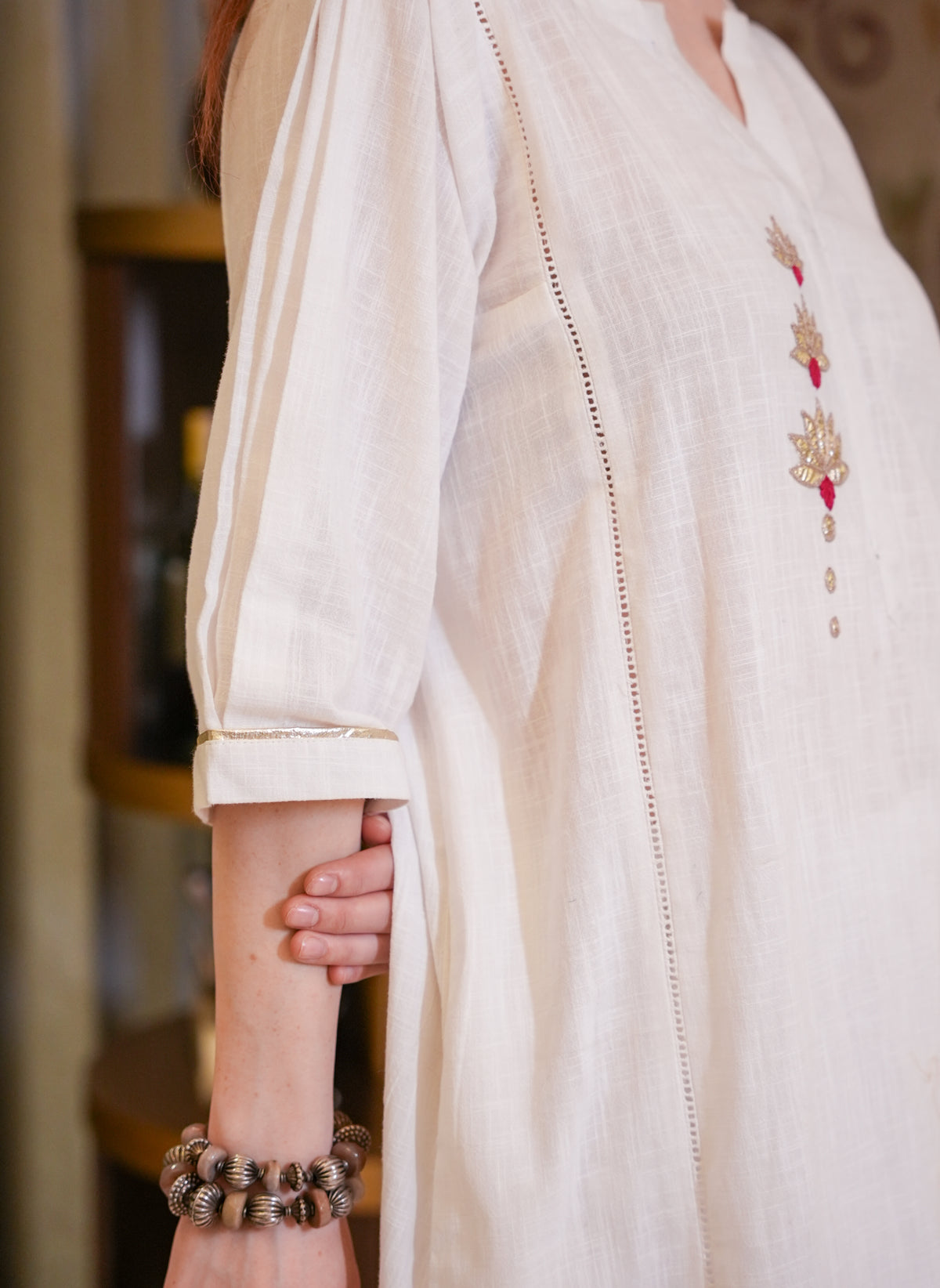 Cotton Linen Lotus Kurta Set