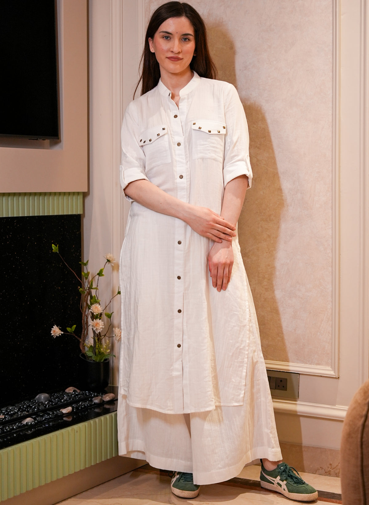 Crinkled Cotton Kurta Pant Set