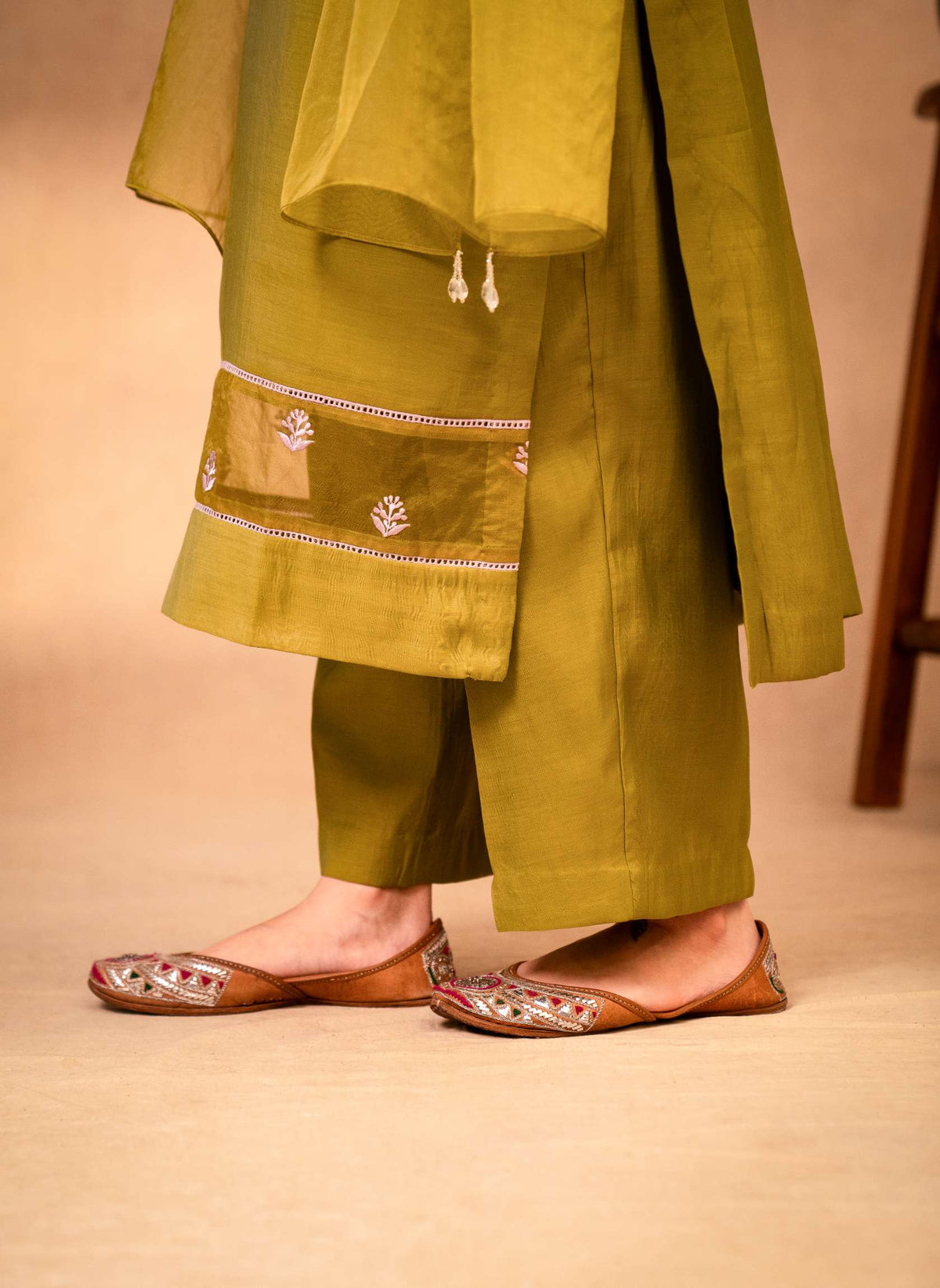 Mauve & Forest Green Suit with Organza Dupatta