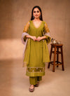 Mauve & Forest Green Suit with Organza Dupatta