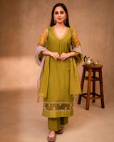 Mauve & Forest Green Suit with Organza Dupatta