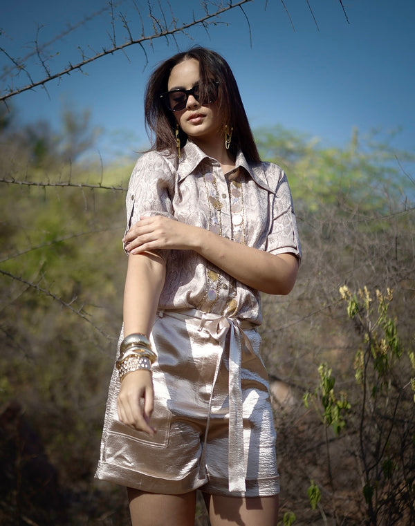 Tailored Blouse & Signature Shorts - Bronze - Label Sakshi Nayyar